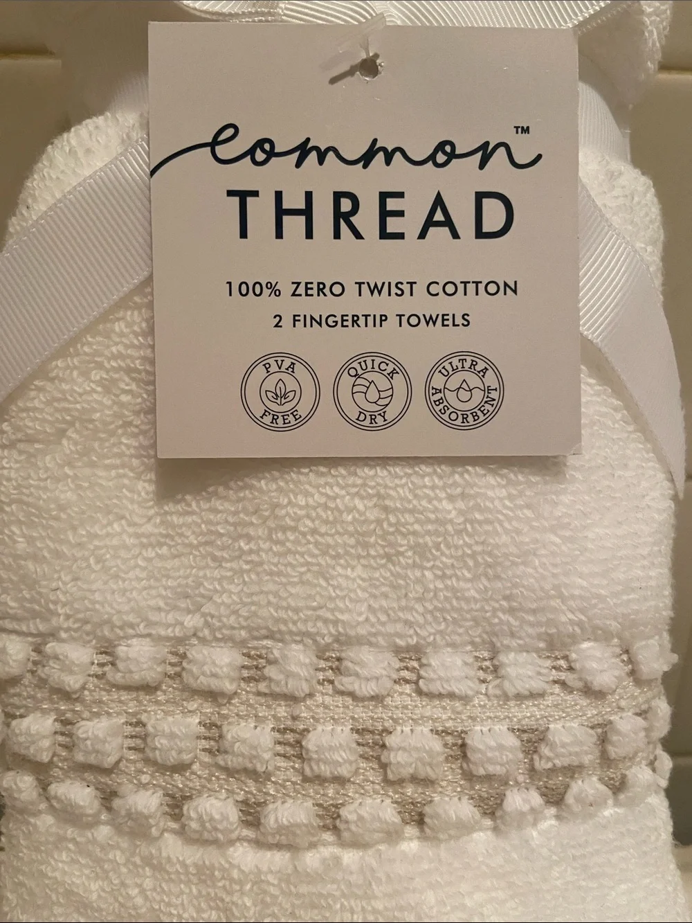 🌺Common Thread White Fingertip Towels 100%Cotton - Set of 2